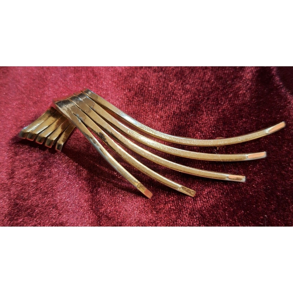 Vintage Large 3.75" Mid Century Modern Gold Toned Sweeping Winged show Brooch - Picture 4 of 11